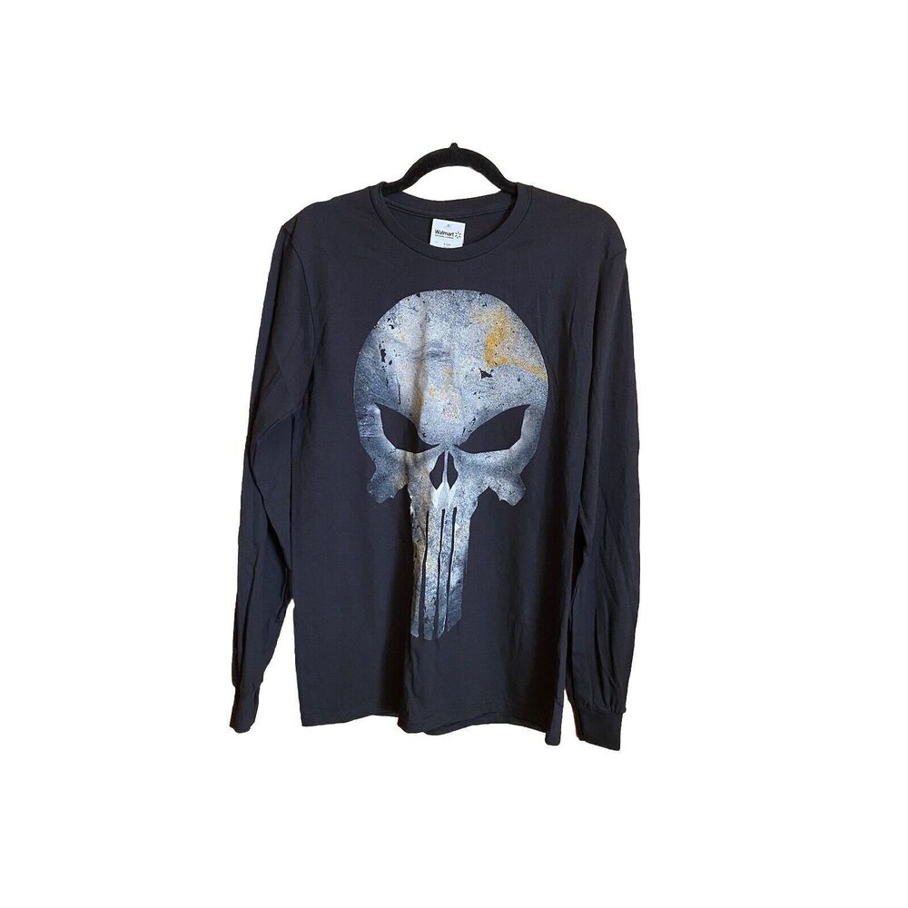Marvel Punisher Retro SKULL Symbol Long Sleeve Shirt BONE DECAY/BLACK Size S